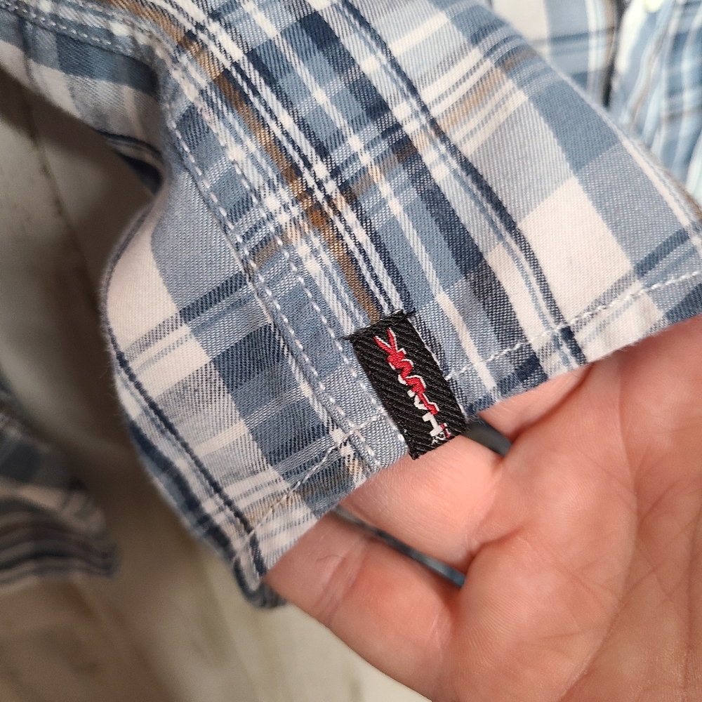 Tony Hawk Blue and White Plaid Button Up Long Sleeve Shirt Casual - Picture 3 of 10